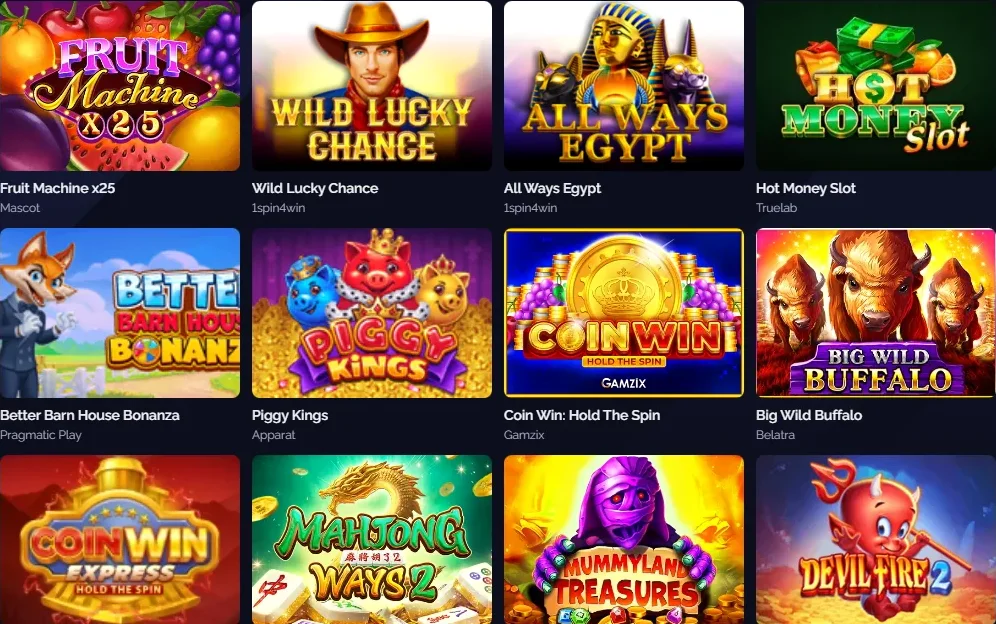 Slotmachines van verschillende providers op schermraster